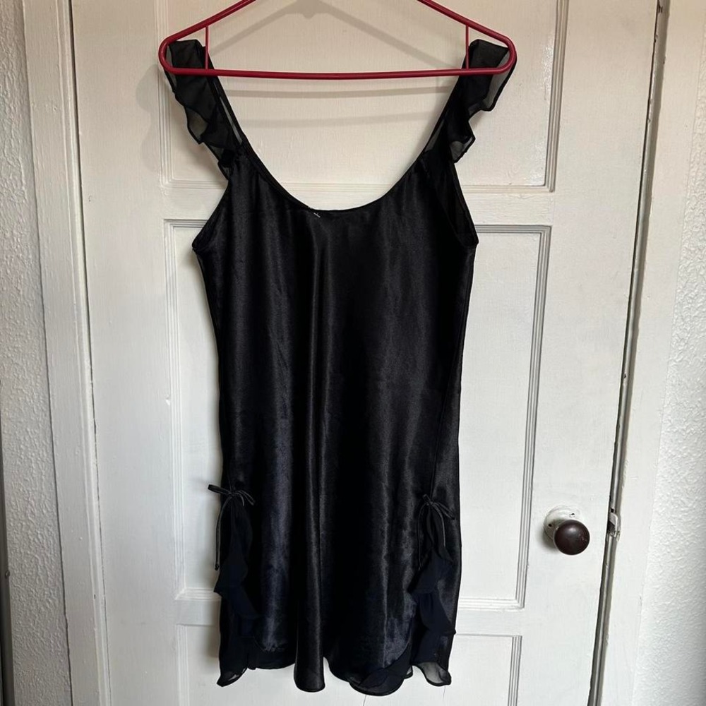Vintage Black Satin Slip Dress - Picture 3 of 3